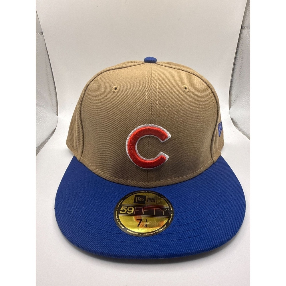 New Era 59Fifty Chicago Cubs Fitted Cap Size 7 1/8 Tan & Blue MLB‎